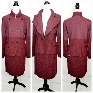NWT! Etcetera Tweed Burgandy Double Breasted Skirt Suit